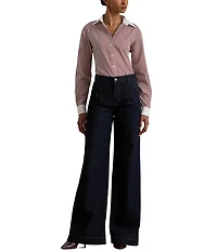 Lauren Ralph Lauren Petite Size Striped Cotton Broadcloth Button-Front Shirt