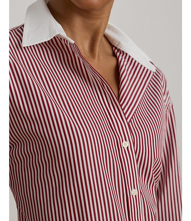 Lauren Ralph Lauren Petite Size Striped Cotton Broadcloth Button-Front Shirt