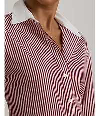 Lauren Ralph Lauren Petite Size Striped Cotton Broadcloth Button-Front Shirt