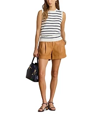 Lauren Ralph Lauren Petite Size Stripe Ribbed Crew Neck Sleeveless Sweater Top