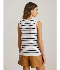 Lauren Ralph Lauren Petite Size Stripe Ribbed Crew Neck Sleeveless Sweater Top