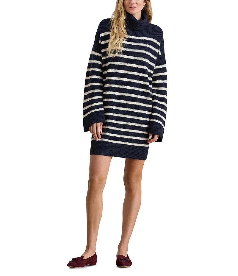 Lauren Ralph Lauren Petite Size Turtleneck Long Sleeve Striped Wool Cashmere Sweater Dress
