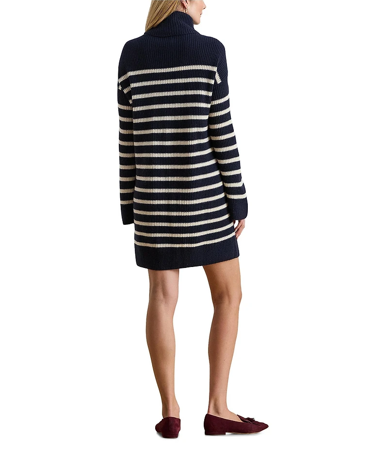 Lauren Ralph Lauren Petite Size Turtleneck Long Sleeve Striped Wool Cashmere Sweater Dress