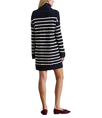 Lauren Ralph Lauren Petite Size Turtleneck Long Sleeve Striped Wool Cashmere Sweater Dress