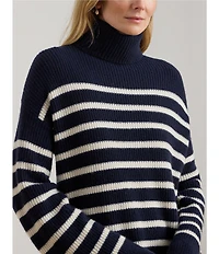 Lauren Ralph Lauren Petite Size Turtleneck Long Sleeve Striped Wool Cashmere Sweater Dress