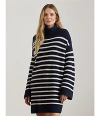 Lauren Ralph Lauren Petite Size Turtleneck Long Sleeve Striped Wool Cashmere Sweater Dress