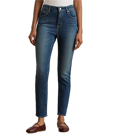 Lauren Ralph Lauren Petite Size Twill Denim High Rise Straight Ankle Jeans
