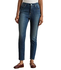 Lauren Ralph Lauren Petite Size Twill Denim High Rise Straight Ankle Jeans