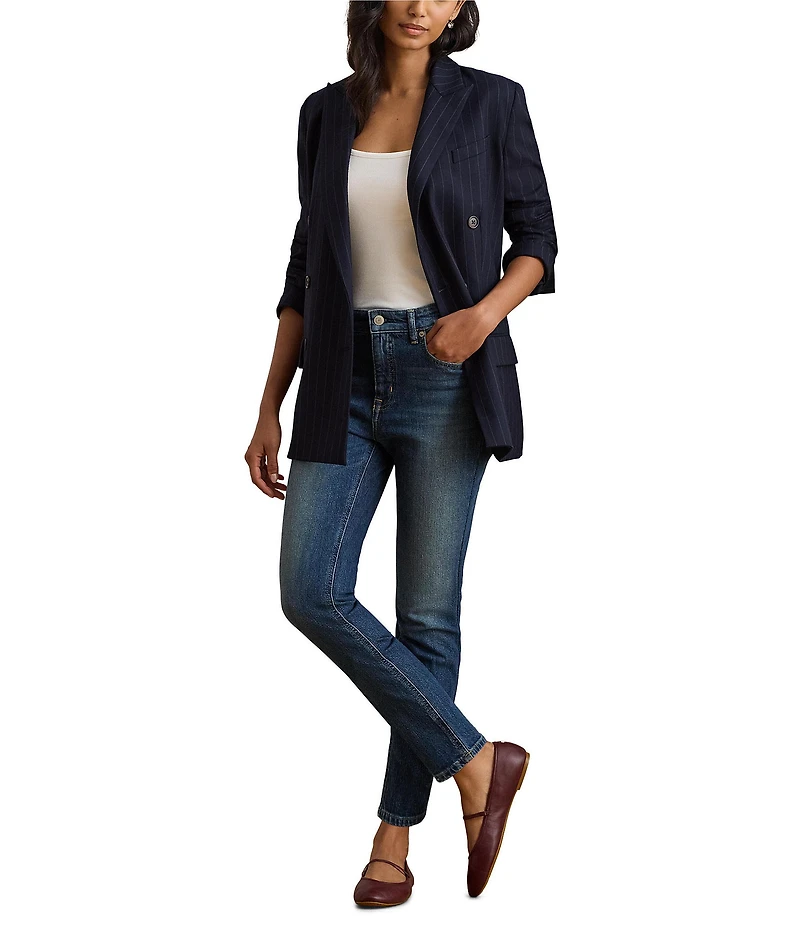 Lauren Ralph Lauren Petite Size Twill Denim High Rise Straight Ankle Jeans