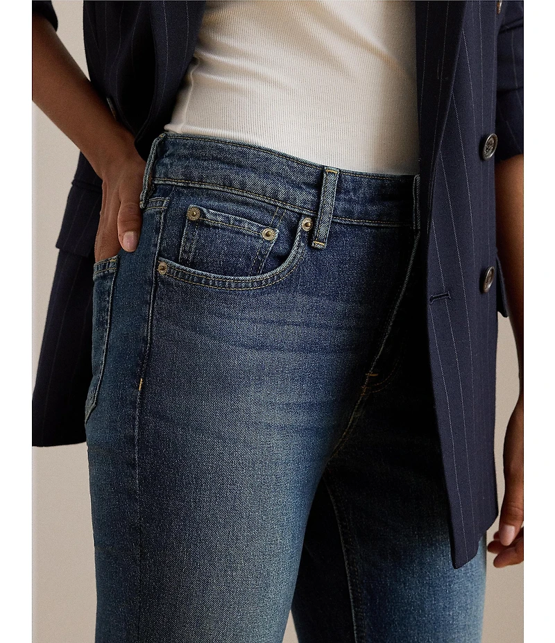 Lauren Ralph Lauren Petite Size Twill Denim High Rise Straight Ankle Jeans