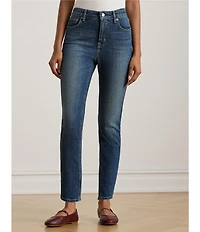 Lauren Ralph Lauren Petite Size Twill Denim High Rise Straight Ankle Jeans