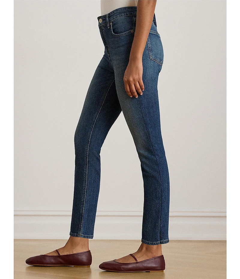 Lauren Ralph Lauren Petite Size Twill Denim High Rise Straight Ankle Jeans