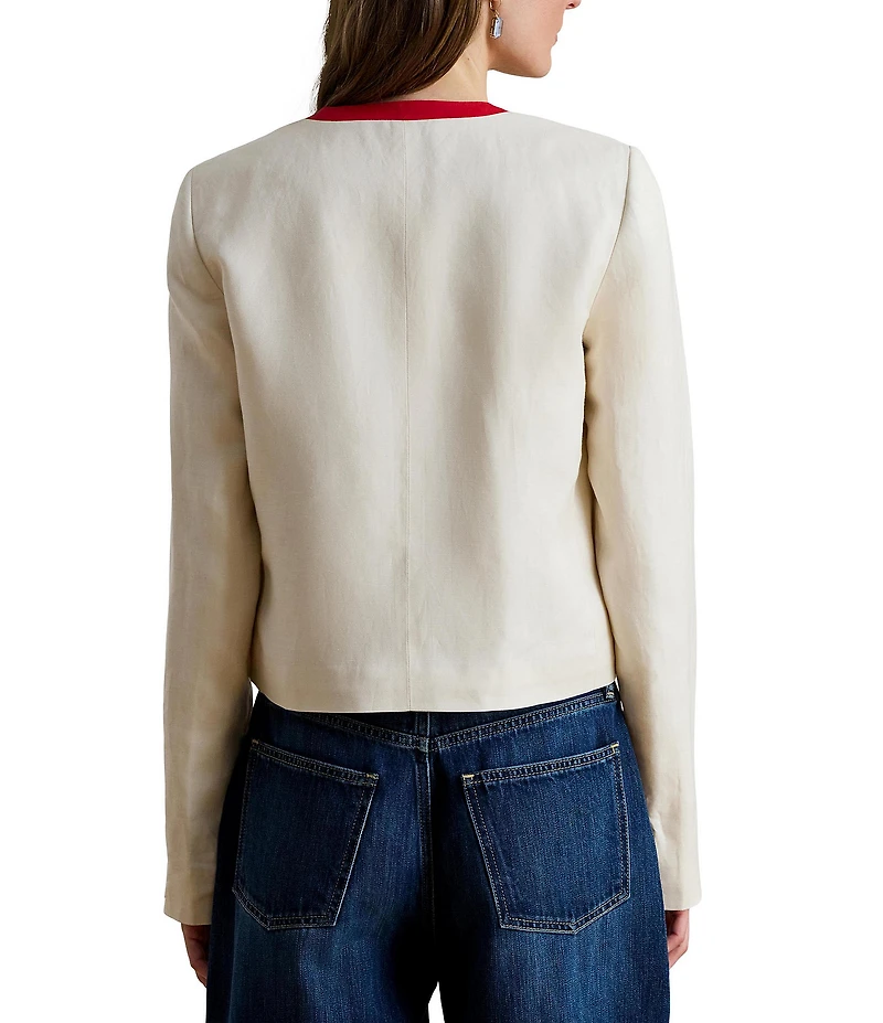 Lauren Ralph Lauren Petite Size Two-Tone Linen Blend Twill Blazer