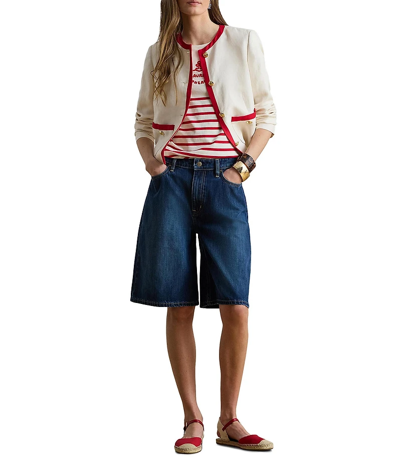 Lauren Ralph Lauren Petite Size Two-Tone Linen Blend Twill Blazer