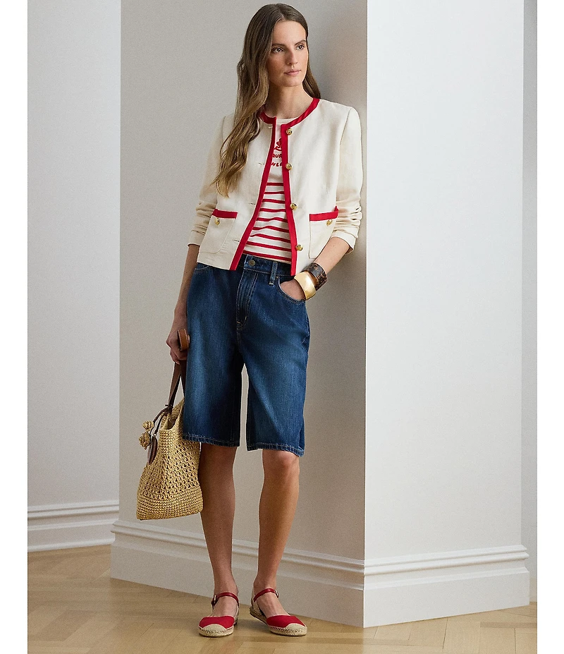 Lauren Ralph Lauren Petite Size Two-Tone Linen Blend Twill Blazer