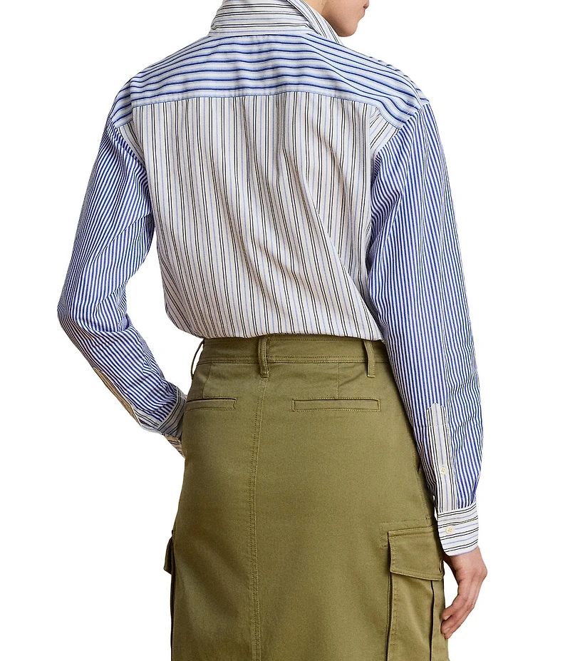 Lauren Ralph Lauren Petite Size Woven Multi Stripe Spread Collar Long Sleeve Shirt
