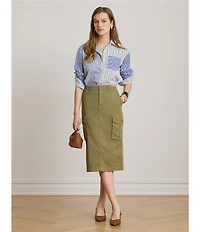 Lauren Ralph Lauren Petite Size Woven Multi Stripe Spread Collar Long Sleeve Shirt