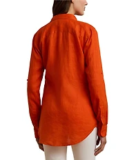 Lauren Ralph Lauren Petite Size Woven Point Collar Long Roll-Tab Sleeve Button Front Shirt
