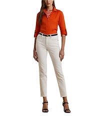 Lauren Ralph Lauren Petite Size Woven Point Collar Long Roll-Tab Sleeve Button Front Shirt