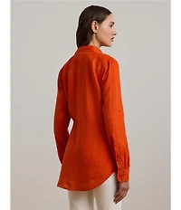 Lauren Ralph Lauren Petite Size Woven Point Collar Long Roll-Tab Sleeve Button Front Shirt