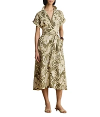 Lauren Ralph Lauren Petite Size Woven Print Camp Notch Collar Short Sleeve A-Line Dress