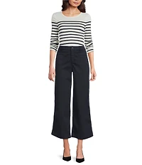 Lauren Ralph Lauren Petite Size Yarn-Dyed Ribbed Knit Stripe Crew Neck Long Sleeve Tee