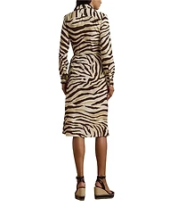 Lauren Ralph Lauren Petite Size Zebra Crepe De Chine Point Collar Tie Front Faux Wrap Dress