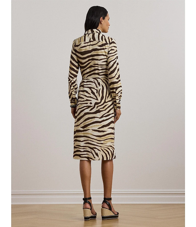 Lauren Ralph Lauren Petite Size Zebra Crepe De Chine Point Collar Tie Front Faux Wrap Dress