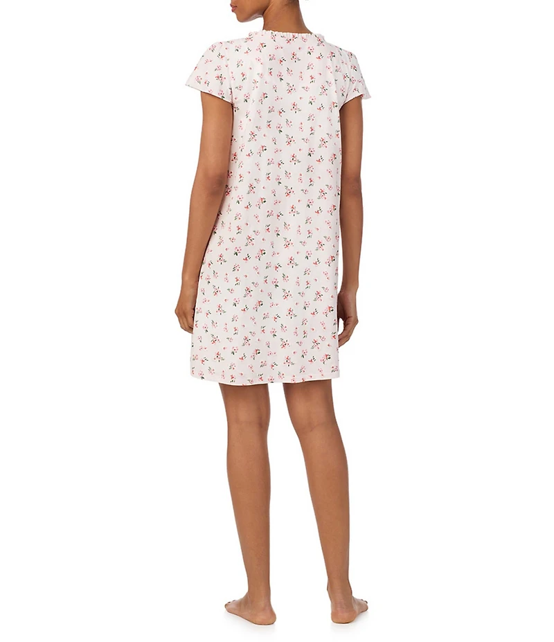 Lauren Ralph Lauren Pink Bouquet Print Short Sleeve Split Scoop Neck Knit Nightgown