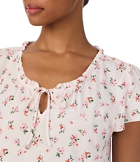Lauren Ralph Lauren Pink Bouquet Print Short Sleeve Split Scoop Neck Knit Nightgown