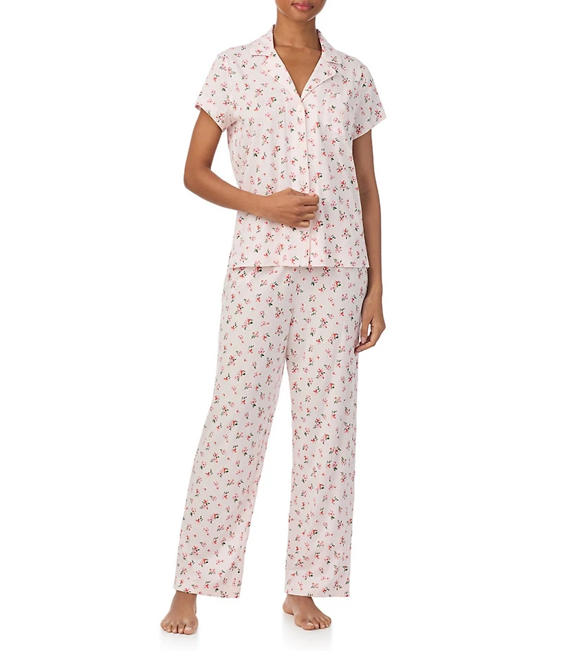 Lauren Ralph Lauren Pink Bouquet Short Sleeve Notch Collar Knit Pajama Set