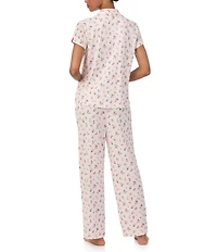 Lauren Ralph Lauren Pink Bouquet Short Sleeve Notch Collar Knit Pajama Set