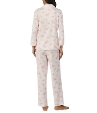 Lauren Ralph Lauren Pink Floral Print 3/4 Sleeve Notch Collar Pant Pajama Set