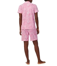 Lauren Ralph Lauren Pink Paisley Print Short Sleeve Notch Collar Cotton Knit Bermuda Pajama Set