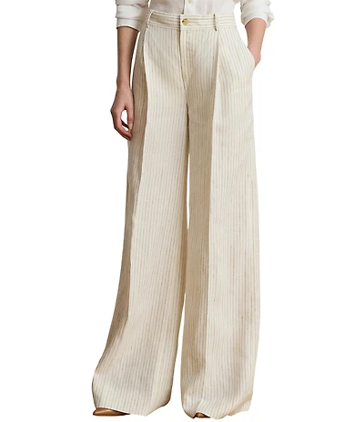 Lauren Ralph Lauren Pinstripe High Rise Flat frontWide Leg Full Length Pants
