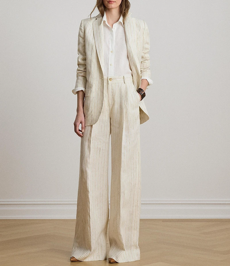 Lauren Ralph Lauren Pinstripe High Rise Flat frontWide Leg Full Length Pants