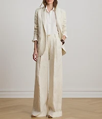 Lauren Ralph Lauren Pinstripe High Rise Flat frontWide Leg Full Length Pants