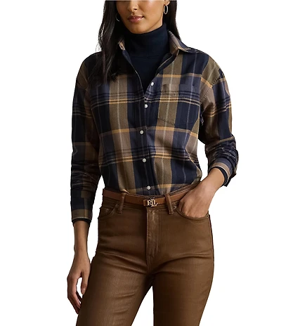 Lauren Ralph Lauren Plaid Cotton Twill Woven Relaxed Fit Shirt