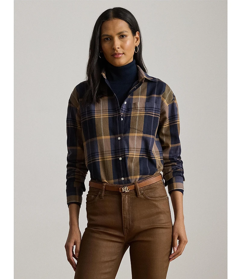Lauren Ralph Lauren Plaid Cotton Twill Woven Relaxed Fit Shirt