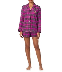 Lauren Ralph Lauren Plaid Long Sleeve Notch Collar Brushed Twill Holiday Shorty Pajama Set