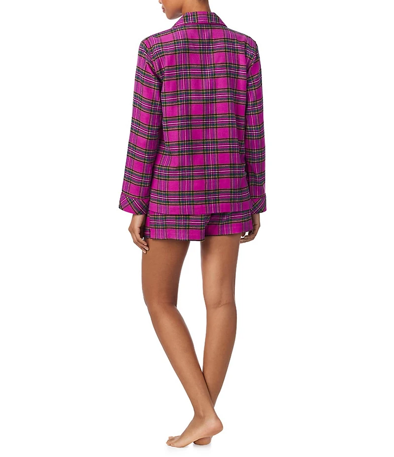 Lauren Ralph Lauren Plaid Long Sleeve Notch Collar Brushed Twill Holiday Shorty Pajama Set