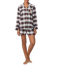Lauren Ralph Lauren Plaid Long Sleeve Notch Collar Brushed Twill Holiday Shorty Pajama Set