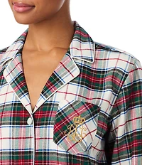 Lauren Ralph Lauren Plaid Long Sleeve Notch Collar Brushed Twill Holiday Shorty Pajama Set