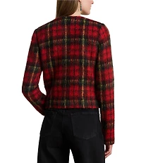 Lauren Ralph Lauren Plaid Mohair Round Neck Long Sleeve Cropped Jacket