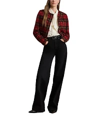 Lauren Ralph Lauren Plaid Mohair Round Neck Long Sleeve Cropped Jacket