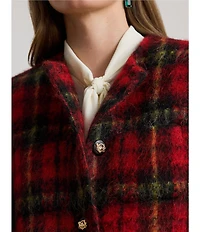 Lauren Ralph Lauren Plaid Mohair Round Neck Long Sleeve Cropped Jacket
