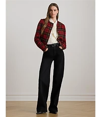 Lauren Ralph Lauren Plaid Mohair Round Neck Long Sleeve Cropped Jacket