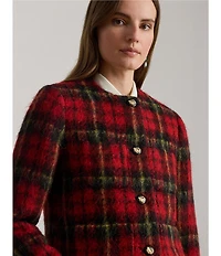 Lauren Ralph Lauren Plaid Mohair Round Neck Long Sleeve Cropped Jacket