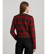 Lauren Ralph Lauren Plaid Mohair Round Neck Long Sleeve Cropped Jacket
