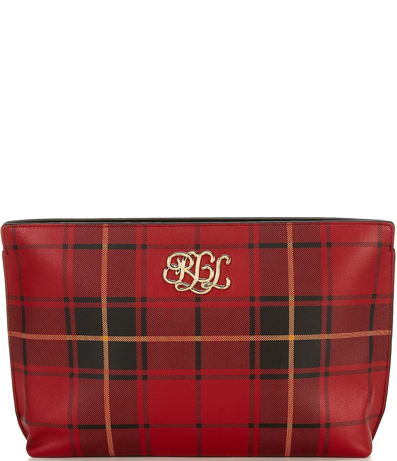 Lauren Ralph Lauren Plaid Nappa Leather Wristlet Clutch Bag
